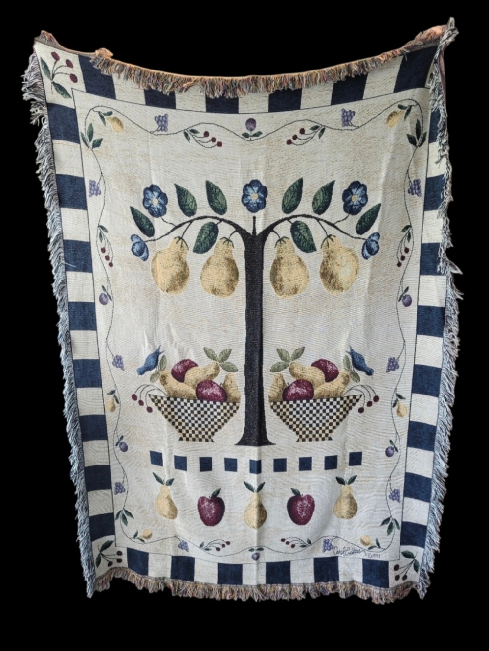 Fruit Tree Woven Tapestry Throw Blanket with Fringe
